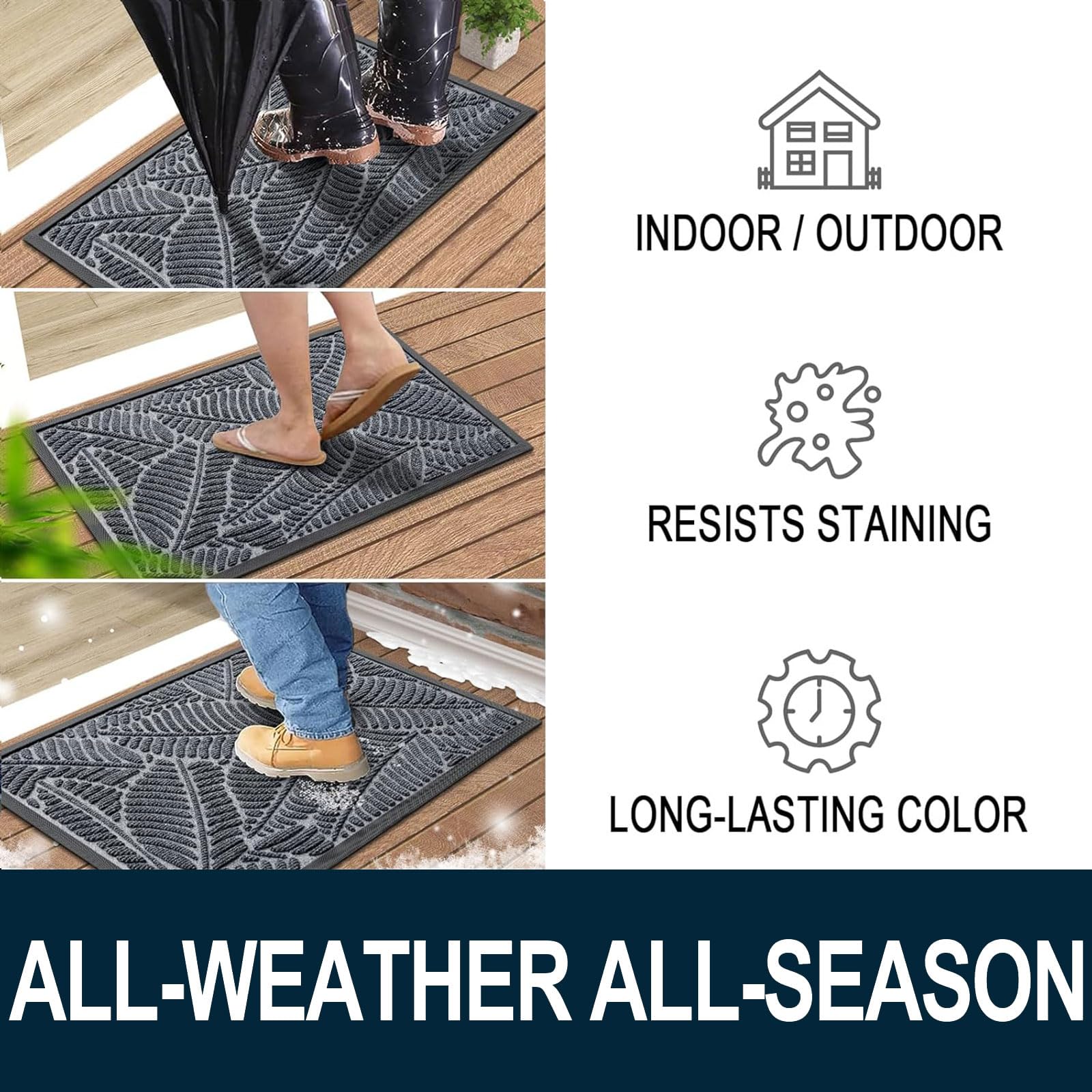 Colorxy Waterproof Front Doormat, Sturdy Natural Rubber Door Mat, 59x20
