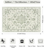 Madane 6x9 Area Rugs for Living Room, Vintage Stain Resistant Area Rug, Washable Floral Print Thin Floor Carpet with Non-Slip Backing for Bedroom Dining Room, Green/Ivory