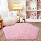 Quntue 4x4.6 Feet Pink Hexagon Rugs for Princess Tent, Ultra Soft Fluffy Hexagon Area Rug for Bedroom, Cute Shag Rugs for Girls Room, Fuzzy Plush Carpet for Kids Room Tent Castle Home Decor