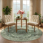 RELEANY Area Rugs 5ft Washable Non-Slip, Floral Vintage Distress Print Pattern Medallion Carpet for Living Room Bedroom Dining Room, Dark Green Gray