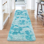 Tie-Dyed Sky Blue 2x6 Machine Washable Runner Rugs for Hallway Soft Fluffy Shaggy Bedside Rugs for Bedroom Living Room Indoor Floor Carpet for Kids Girls and Boys Nursery Rooms Home Decor Aesthetic