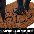 Smiry Dog Door Mat for Muddy Paws, Absorbent Dirt Trapper Non Slip Quick Dry Washable Chenille Mat for Mud Dogs, Entry Rug for Indoor and Outdoor (36x24 Inches, Ochre and Black)