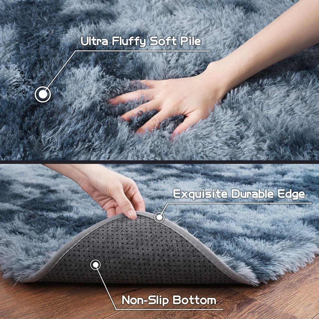 Super Fluffy Area Rug for Living Room 5x7, Shaggy Carpet, Blue Grey