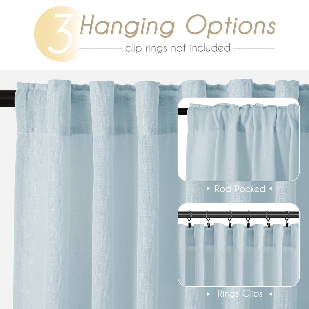 Jolilight Sky Blue Curtains 120 inch Length for Bedroom Back Tab Light Filtering Semi Sheer Blue Living Room Curtains Linen Cotton Textured Drapery Panel Aesthetic Decor Light Blue 52x120