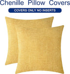 CaliTime Throw Pillow Covers Decorative 18 X 18 Inches Pack of 2 Cozy Chenille Cushion Cases for Couch Sofa Bed Living Room Home Gold