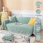 HANDONTIME Couch Cover for Sectional Sofa L Shape Light Green Cute Chenille Pet Couch Cover with Lace, Machine Washable, 71" X150