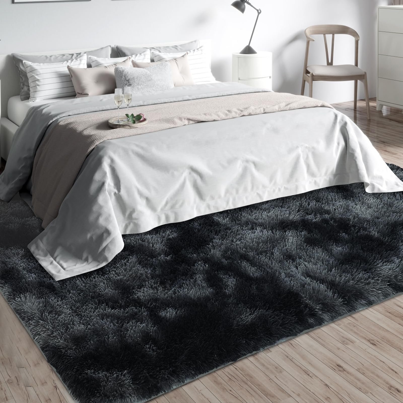 10X14 Large Area Rugs for Living Room Bedroom,Big Shag Rug for Bedroom Dorm,Soft Fluffy Indoor Carpet Plush Rugs for Living Room Home Decor(Mottling Black, 10X14 Feet)
