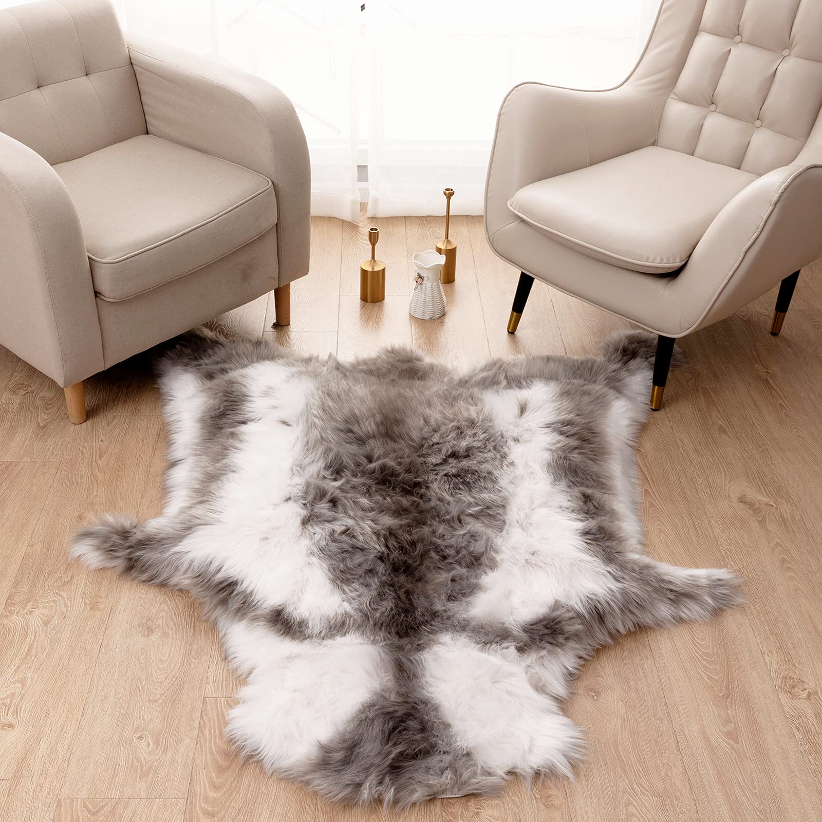Carvapet 4x5 Faux Reindeer Hide Rug Grey Soft Faux Fur Carpet