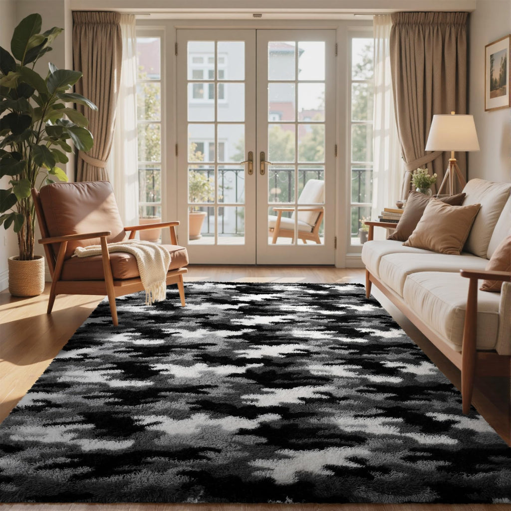 4x6 Ft Shag Rugs for Bedroom Living Room, Tie-Dyed Ultra Soft Fluffy Furry Area Rugs for Indoor Floor, Aesthetic Carpet for Kids Home Decor (Grey)