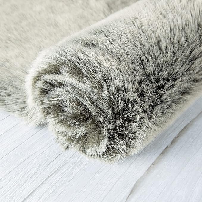 Ashler Home Deco Faux Fox Fur Area Rug, Green White Brown Fluffy, 2x3 ft, High Pile, Rectangular, Indoor, Animals Theme, Portable, Sturdy, Spot Clean Only