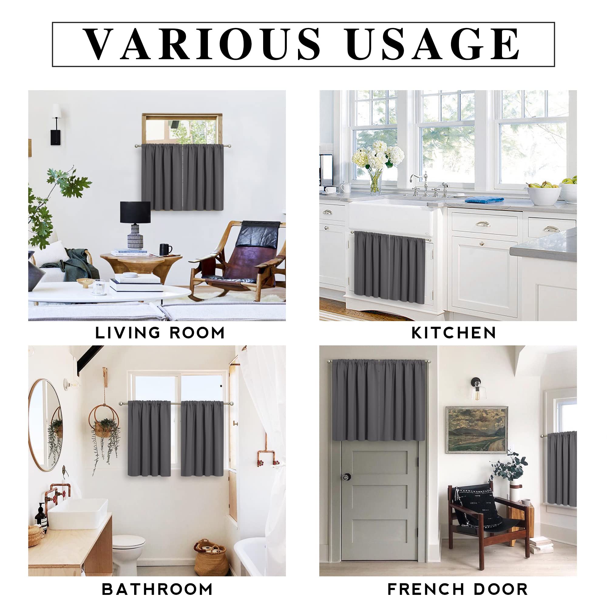 RYB HOME Cafe Blackout Curtains 24 inch Length for RV Camper Kitchen Window