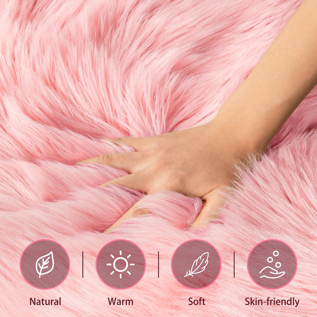 Ciicool Faux Sheepskin Rug Soft Faux Fur Rugs Pink Fluffy Rugs 2x3 Feet