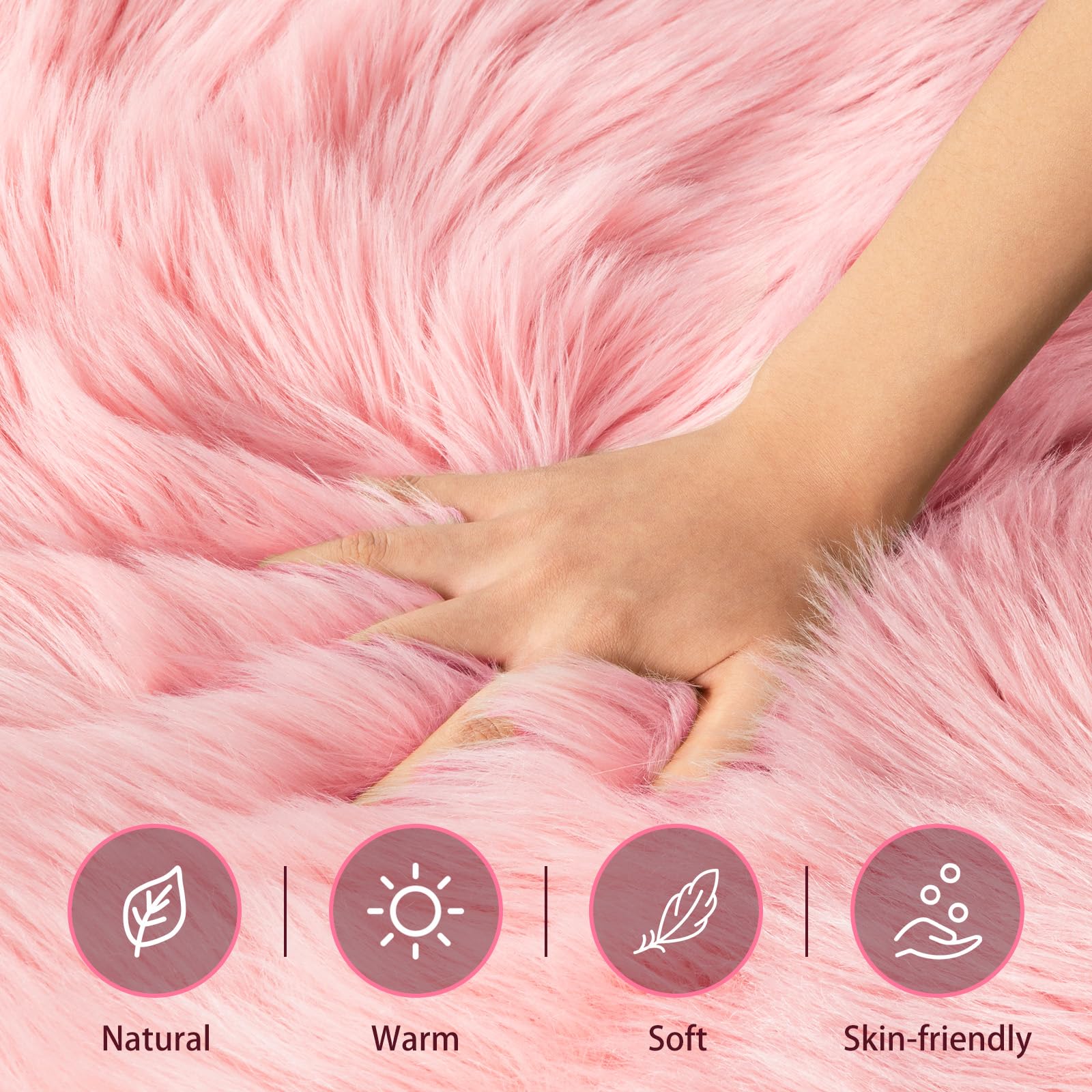 Ciicool Faux Sheepskin Rug Soft Faux Fur Rugs Pink Fluffy Rugs 2x3 Feet