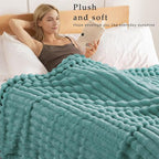 Exclusivo Mezcla Fleece Throw Blanket for Couch, Super Soft Striped Jacquard Bed Blanket, Lightweight Fuzzy Cozy for All Seasons, 50x60 Inches, Celadon