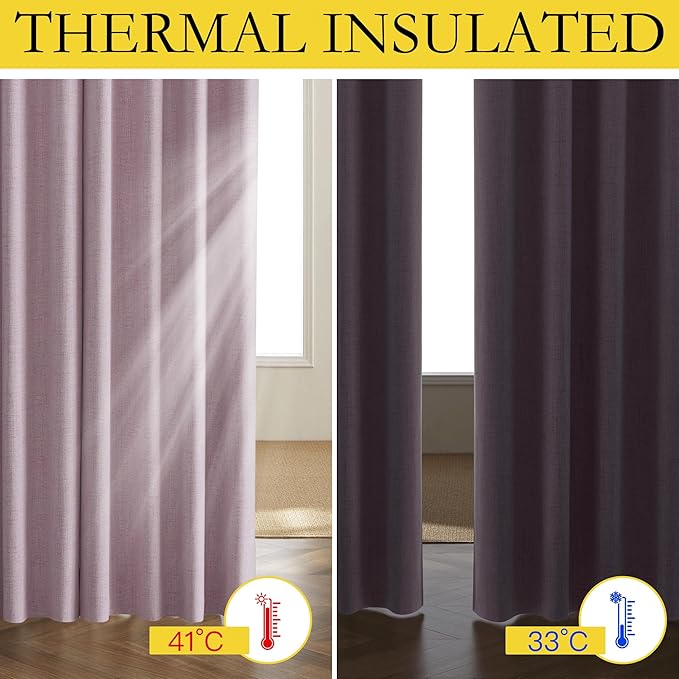 NICETOWN Pink Vintage Linen 100% Blackout Curtains for Classroom, Thermal Insulated Curtains 72" Long, Noise Reducing Window Treatment Drapes for Gym Room, 42" Wide Per Panel, Set of 2