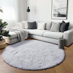 ONASAR White Round Area Rugs 5ft, Soft Bedroom Circle Rug Floor Mat for Kids Girls Boys Teen Room, Fuzzy Plush Shaggy Carpet for Baby Nursery Living Room Playroom Dorm Home Decor