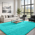 8x10 Fluffy Shag Area Rugs for Living Room Bedroom: Soft Carpet Teal Blue