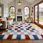 Shag Area Rug for Bedroom Living Room,6x9 Fluffy Soft Colorful Checkered Rug Fuzzy Shaggy Bedroom Carpet,Indoor Plush Floor Rugs for Teen Dorm Home Decor