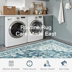 Lofus 8x10 Washable Area Rug, Vintage Floral Rugs for Living Room, Bedroom, Dinning Room, Low Pile Large Area Rugs with Non-Slip Backing, Sunflower Print Pattern, Neutral Blue