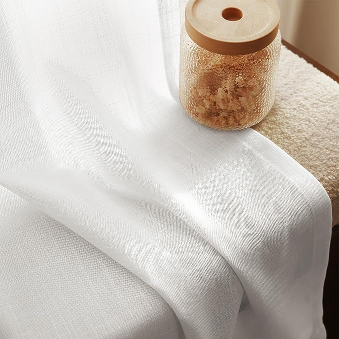 White Curtains 102 inches Long 2 Panels Back Tab Light Filtering Cotton Textured Curtain Modern Farmhouse Coastal Decor Off White Linen Drapes 102 inch Length for Patio Sliding Door Office Bedroom