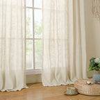 LAMIT Beige Linen Curtains for Living Room 2 Panels Set, 68 Inch Faux Linen Textured Light Filtering Drapes Back Tab and Rod Pocket Boho Panels for Farmhouse/Bedroom/Porch, 52 x 68 Inch