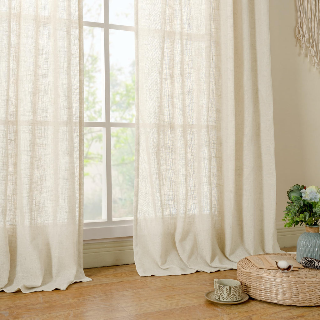 LAMIT 102 inches Long Sheer Linen Curtains 2 Panels, 52 x 102 Inch