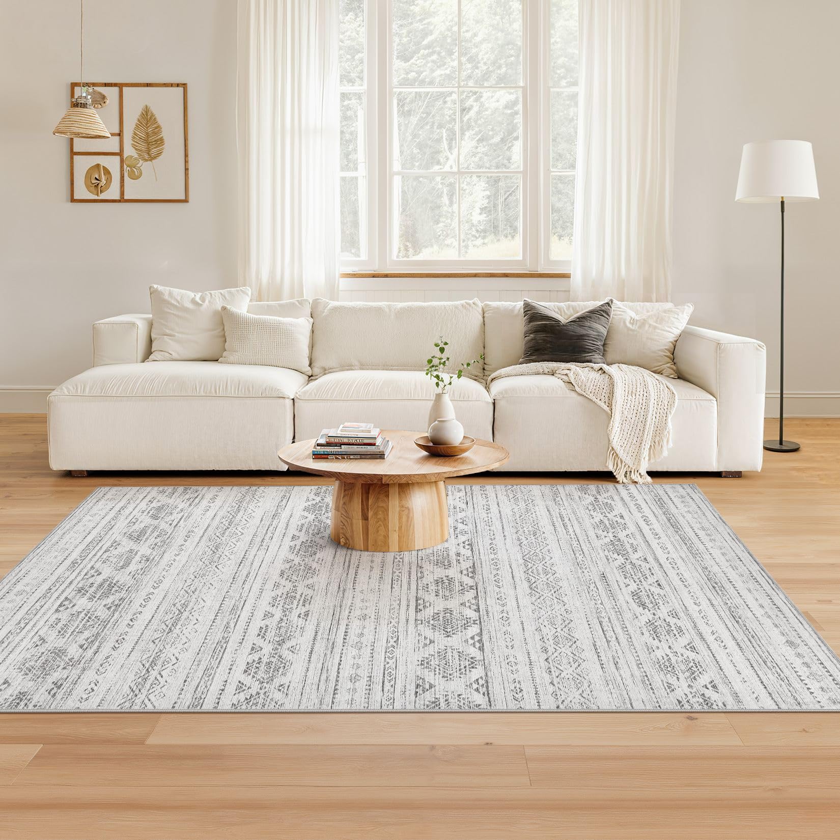 Nakagishi Boho 4x6 Area Rug Living Room Rugs Machine Washable Dark Gray