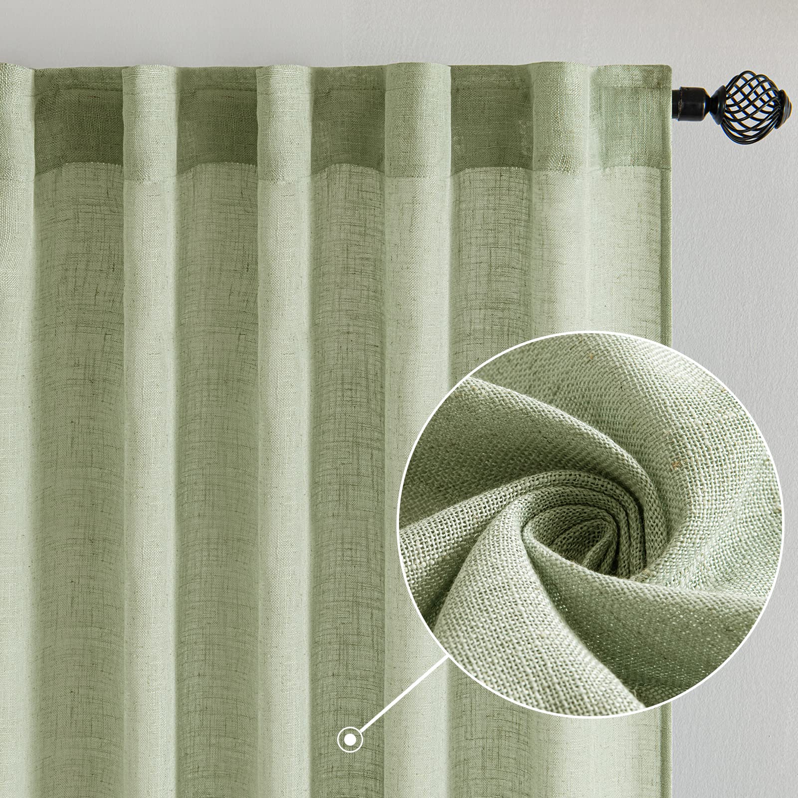 MIULEE Sage Green Linen Curtains 52x72 Inch Length for Bedroom Living Room