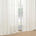 BGment Linen Semi Sheer Curtains 63 Inch Length for Living Room - Ivory Textured Light Filtering Window Drapes with Rod Pocket Lightweight Rustic for Farmhouse Bedroom, 2 Panels Set, 52 X 63 Inch