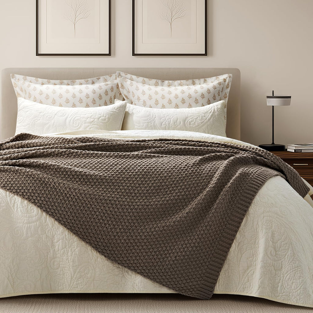 EVERGRACEHOME Chunky Chenille Knit Throw Blanket, 50 x 60, Mocha Brown