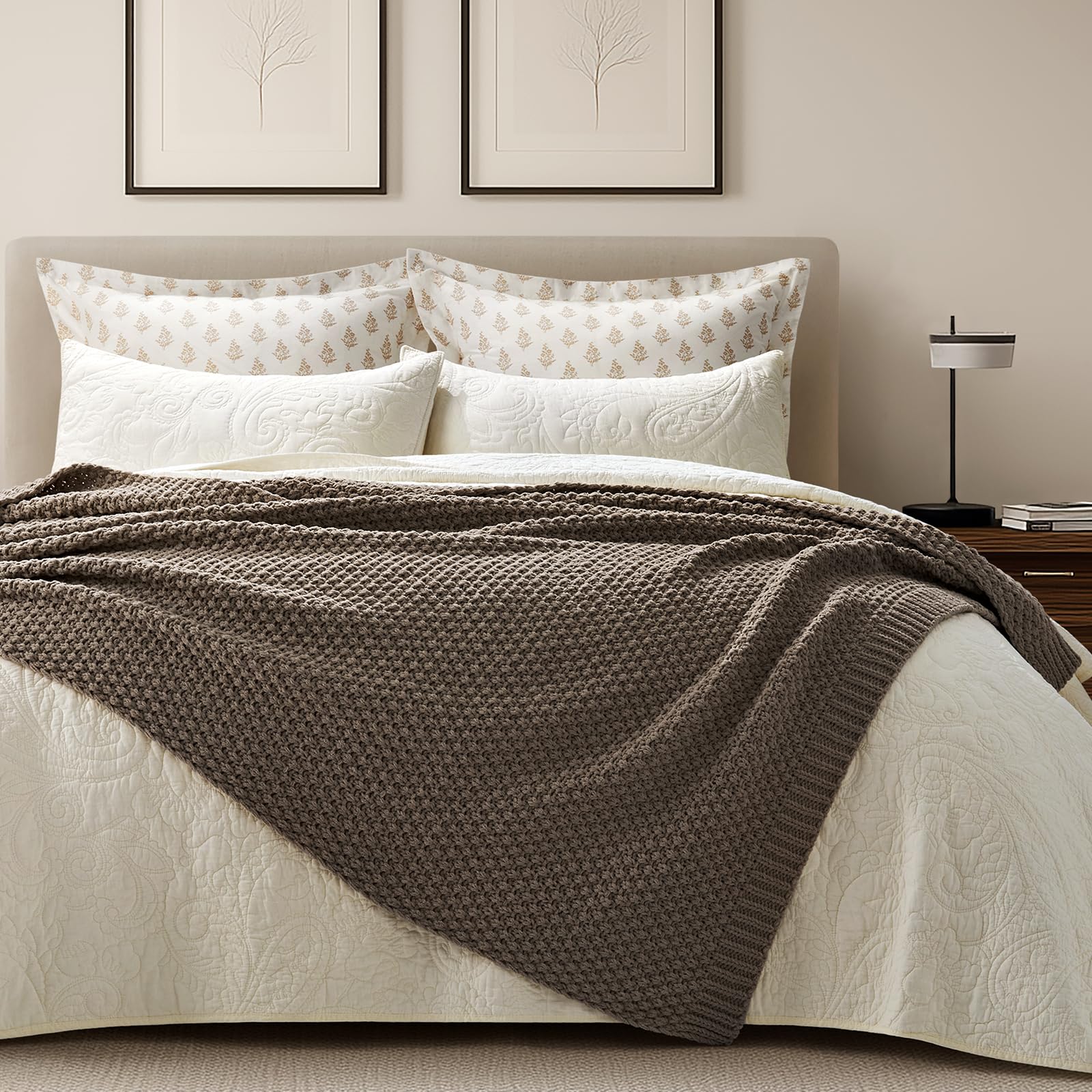 EVERGRACEHOME Chunky Chenille Knit Throw Blanket, 50 x 60, Mocha Brown
