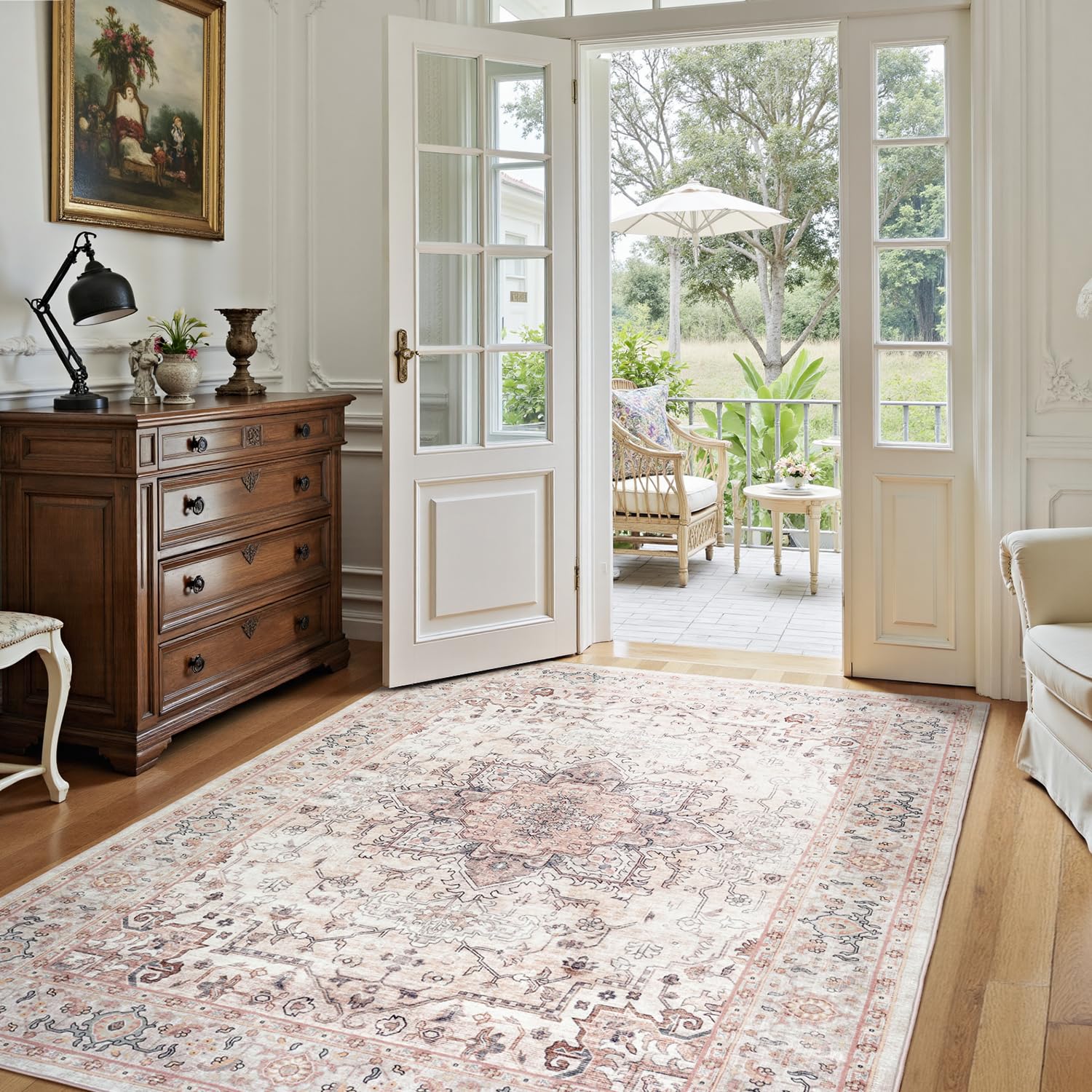 Lofus 5x7 Pink Area Rugs for Bedroom Living Room, Vintage Boho Carpet