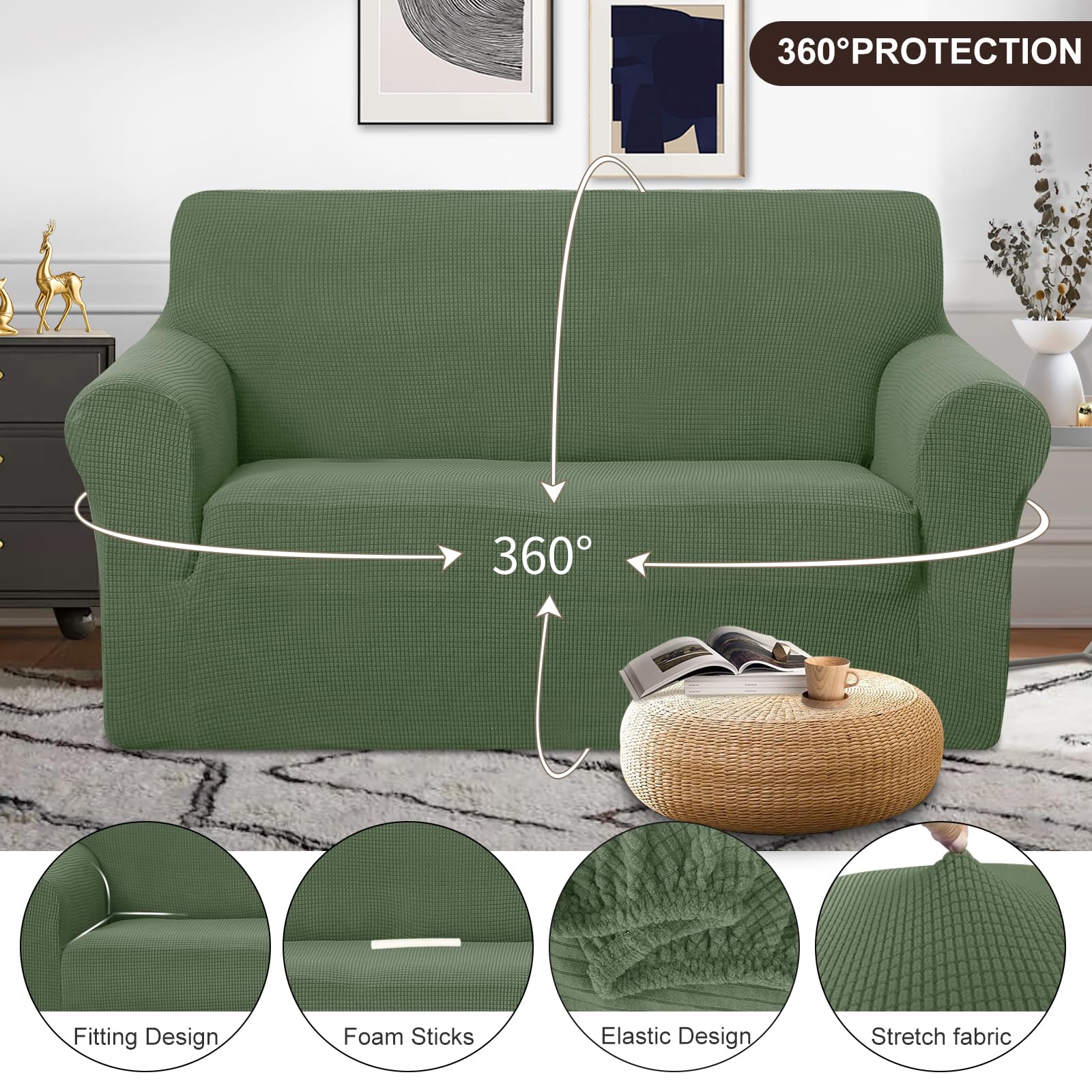 U-NICE HOME Loveseat Cover Stretch Couch Cover Sofa Slipcover, Loden Frost