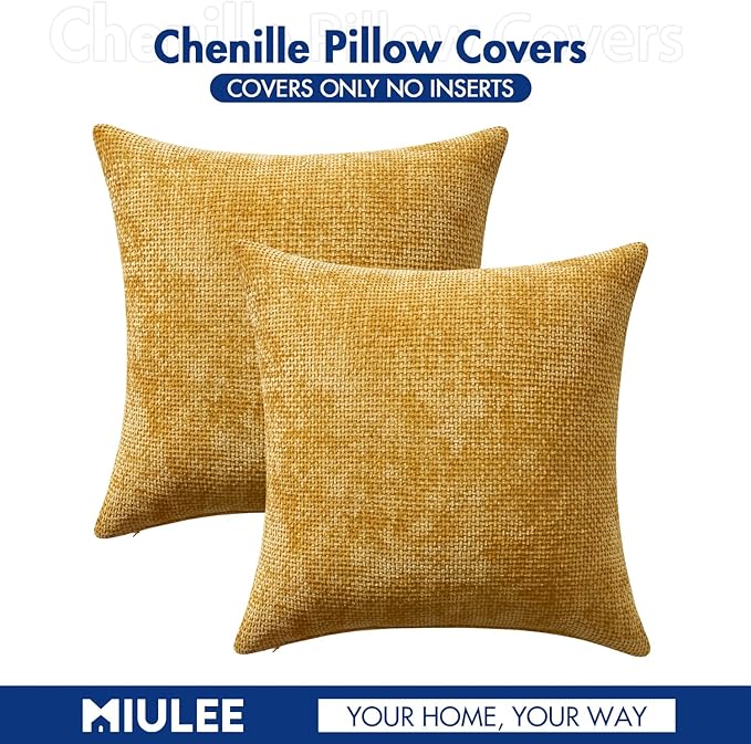 MIULEE Pack of 2 Lumbar Couch Throw Pillow Covers 20x12 Inch Neutral Gold Modern Boho Accent Decorative Pillow Covers Soft Chenille Farmhouse Cushion Covers for Home Decor Bed Sofa Living Room