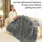 HIMEET Grey King Size Blanket for Bed, 300GSM Ribbed Fleece, 108 x 90 in