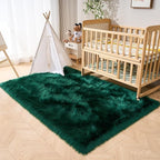 EasyJoy Ultra Soft Fluffy Shaggy Area Rug Faux Fur Rug Chair Cover Seat Pad Fuzzy Area Rug for Bedroom Floor Sofa Living Room (4 x 6 ft Rectangle, Dark Green)