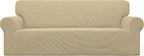 Easy-Going Stretch Oversized Sofa Slipcover 1-Piece Sofa Cover Furniture Protector Couch Soft with Elastic Bottom for Kids, Polyester Spandex Jacquard Fabric Small Checks Beige
