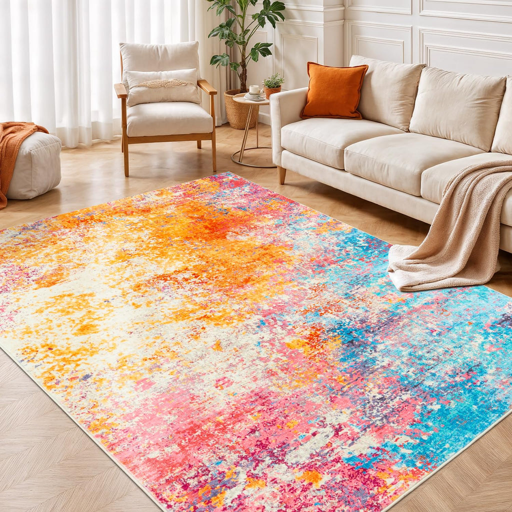 Rugflix 9x12 Area Rugs for Living Room, Washable Beige Grey Large Rug