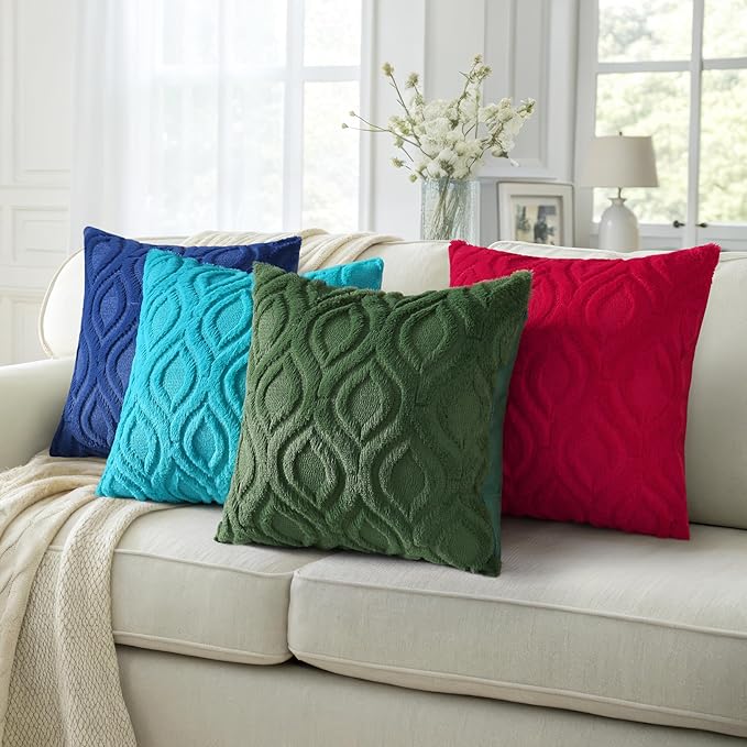 decorUhome Throw Pillow Covers 22x22 Inch Set of 2, Soft Plush Faux Wool Forest Elf Solid Couch Pillow Covers, Accent Euro Sham Farmhouse Neutral Square Pillow Cases for Sofa Bed Living Room
