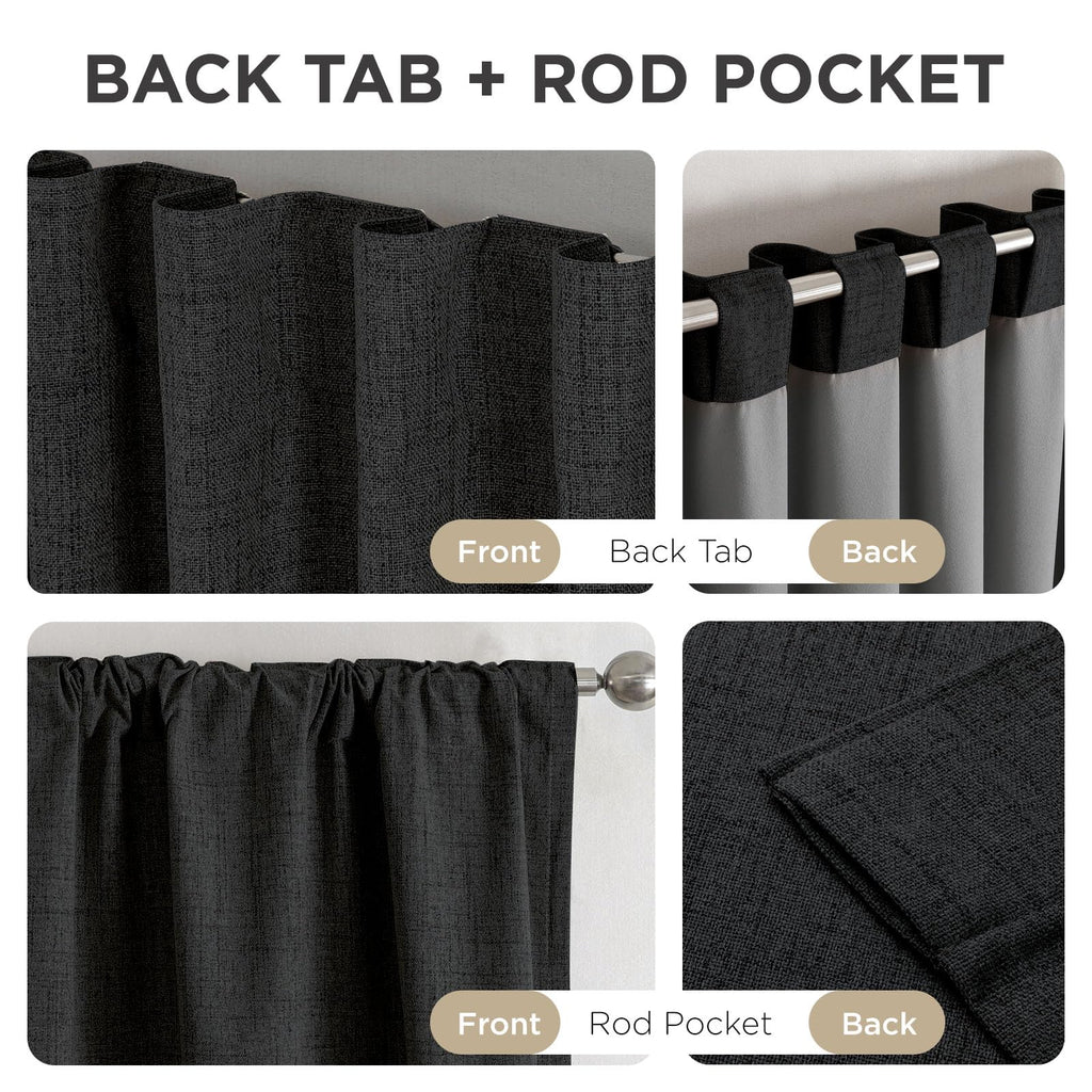 Joydeco Linen Blackout Curtains for Bedroom - 100% Light Blocking 1 Panels, Black Drapes 100" W x 84" L, Thermal Insulated Room Darkening Curtains for Living Room, Rod Pocket & Back Tabs