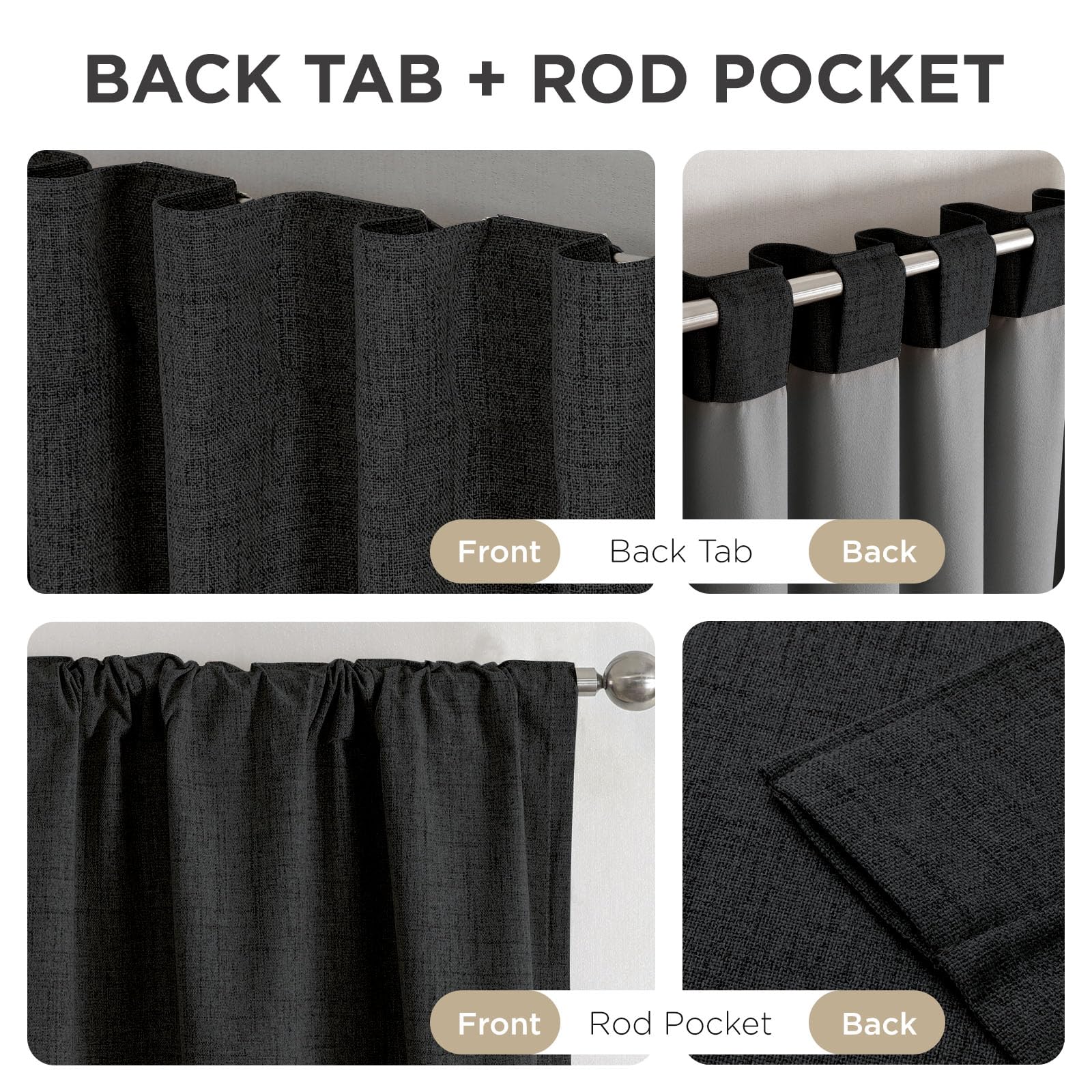 Joydeco Linen Blackout Curtains for Bedroom - 100% Light Blocking 1 Panels, Black Drapes 100" W x 84" L, Thermal Insulated Room Darkening Curtains for Living Room, Rod Pocket & Back Tabs
