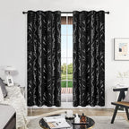 Deconovo Black Blackout Curtains, Thermal Insulated Soundproof Privacy Curtain Drapes, Branch Foil Print, 52 x 95 Inch Long, 2 Panels, Machine‑Washable Window Panel for Bedroom Living Room Office Home