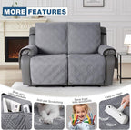 TAOCOCO 100% Waterproof Loveseat Recliner Cover, Non Slip Split Loveseat Covers for Reclining Loveseat with Elastic Straps, Washable Recliner Chair/Furniture Protector for Kids Pets(2 Seater, Gray)