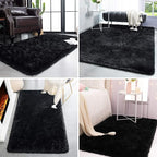 TWINNIS Super Soft Shaggy Rugs Fluffy Carpets, 6x9 Feet, Indoor Modern Plush Area Rugs for Living, Bed Room Kids Room Nursery Home Decor, Upgrade Anti-Skid Durable Rectangular Fuzzy Rug, Black