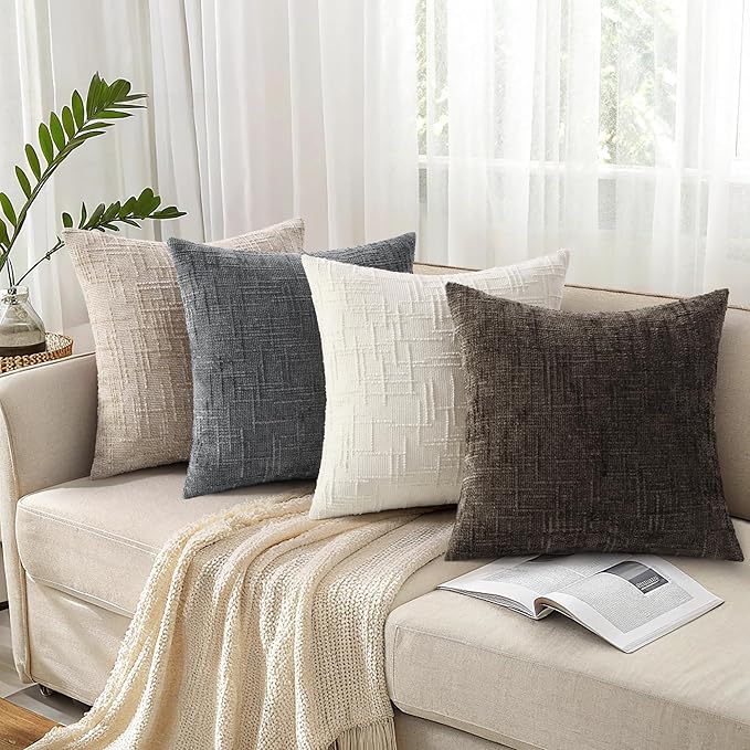 decorUhome Textured Chenille Throw Pillow Covers 26x26 Set of 2 Dark Brown