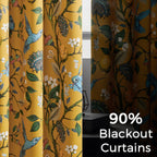 94 Inches Long Custom Satin Window Treatments,Retro Art Deco Floral Hummingbird Patterned Pretty Elegant Mustard Yellow Light Blocking Grommet Curtains Two Pages Curtains for Bedroom Playroom Room