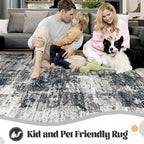 XLUEZ 8x10 Area Rugs for Living Room, Washable Modern Abstract Large Area Rug Neutral Soft Non Slip Kids Rug Stain Resistant Indoor Carpet for Bedroom Nursery Dining Room Playroom(BlackGrey, 8'x10')