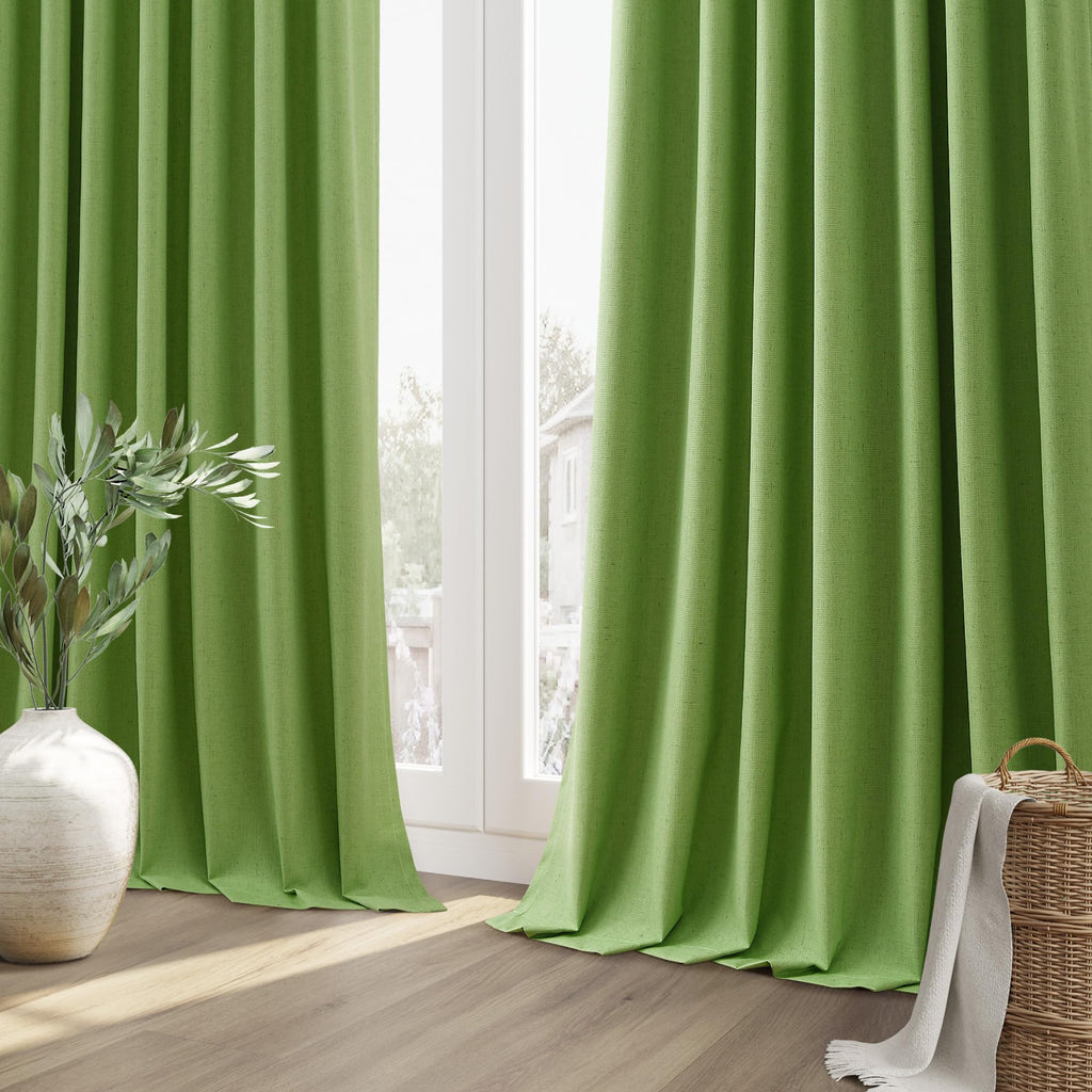 Guken 100% Blackout Curtains 84 Inch Length 2 Panels Set for Living Room Bedroom Back Tab Thermal Insulated Black Out Linen Drapes Room Darkening Lime Green,52x84