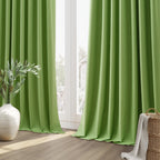 Guken 100% Blackout Curtains 84 Inch Length 2 Panels Set for Living Room Bedroom Back Tab Thermal Insulated Black Out Linen Drapes Room Darkening Lime Green,52x84