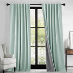 RYB HOME 100% Blackout Linen Textured Curtains 90 inches Long, Thermal Insulating Privacy Energy Saving for Bedroom Living Room Window Office Theater Baby Nursery, W 52 x L 90 in, Aqua, 2 Panels